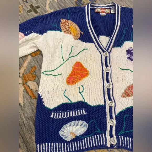 Vintage Cardigan Bay Sweater Button Front Sea Urchin Design Knitted Size Small - Picture 5 of 7